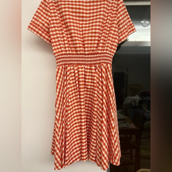 Gabby Skye Red Gingham Button Up Shirt Dress with Pockets and Smocked Back - Picture 3 of 4